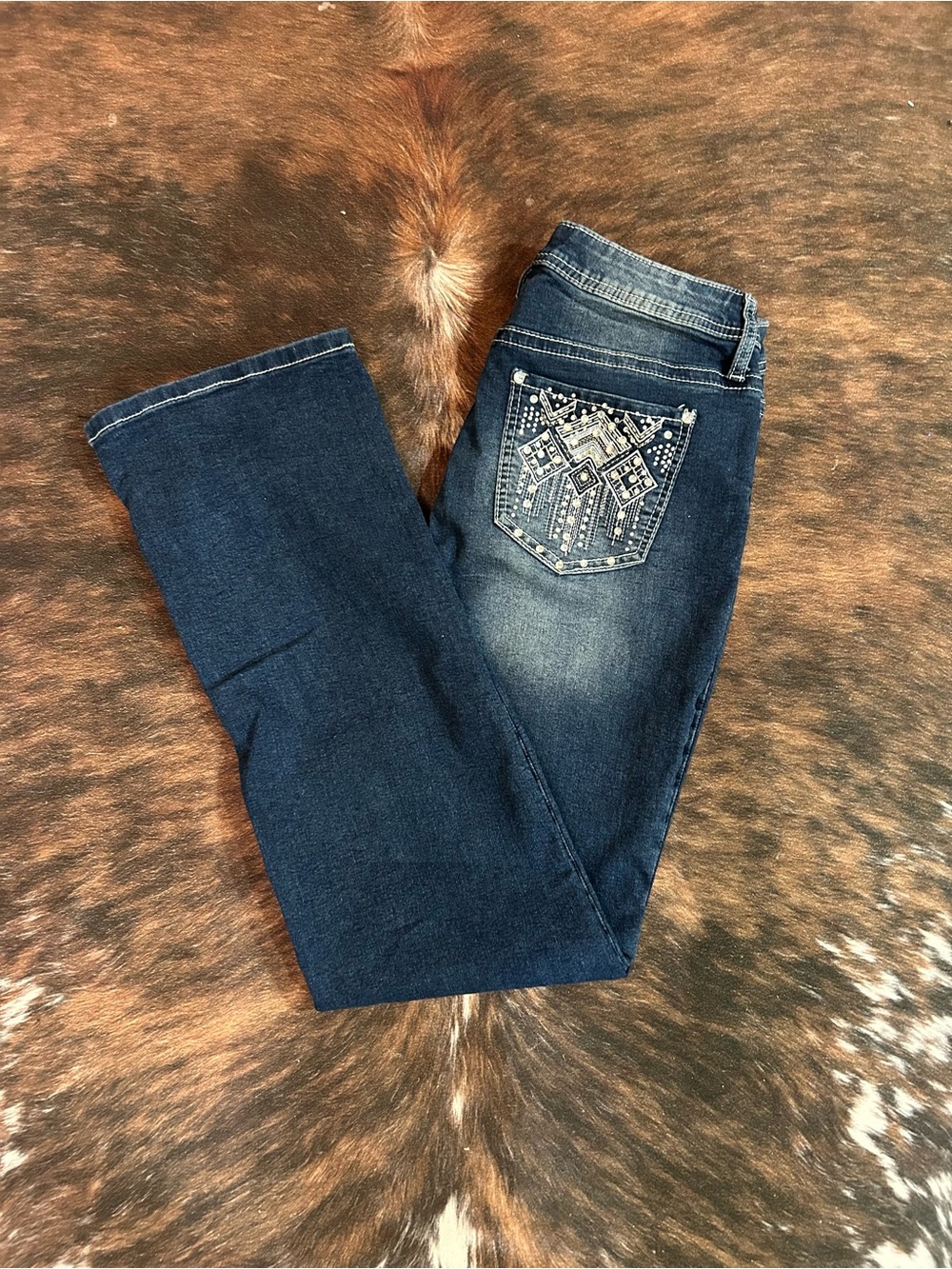 Women's Dark Blue Bootcut Jeans with Embellished Back Pocket